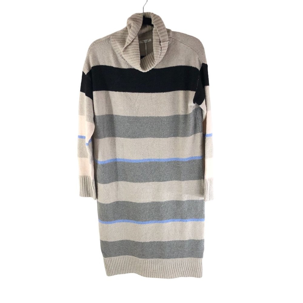 Stitchdrop Sweater Dress Shift Cowl Neck Striped Beige Gray Black XS